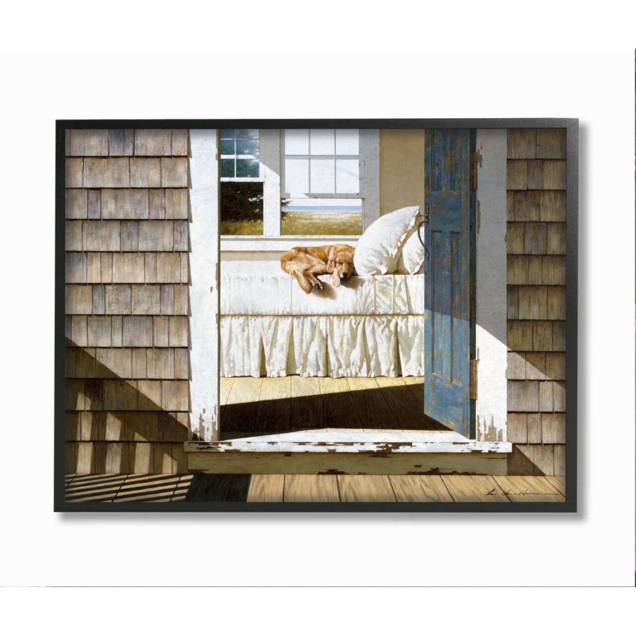 Stupell Industries Dog Nap at Cape House Wall Art in Black Frame